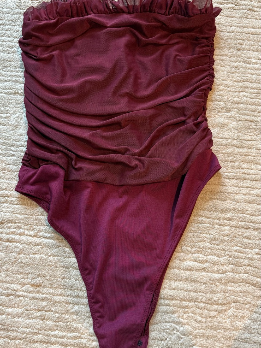 Lulus Ruched Burgundy Lace-Up Corset Bodysuit - M - Picture 3 of 6